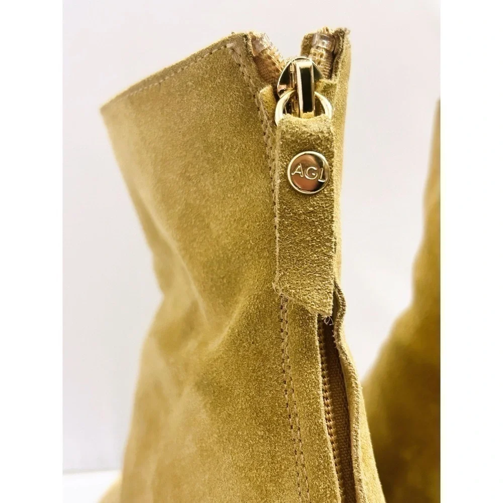 AGL Nora Block Heel Ankle Boot in Tan Suede